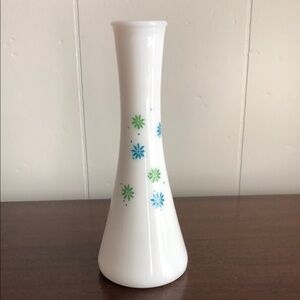 Elegant 60’s/70’s White Vase with Blue and Green Floral Design